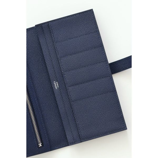 HERM Bearn Long Handmade Wallet in Blue Saphir Epsom Calfskin