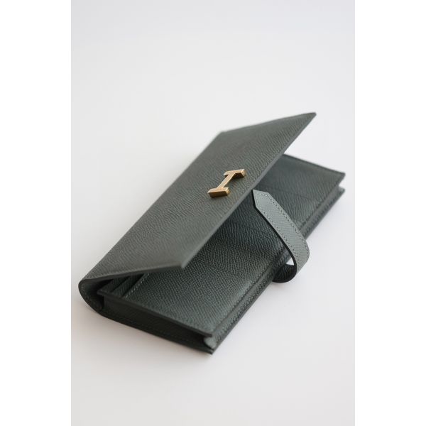 HERM Bearn Long Handmade Wallet in Vert Amande Epsom Calfskin