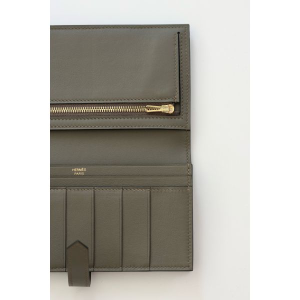 HERM Bearn Long Handmade Wallet in Etain Swift Calfskin