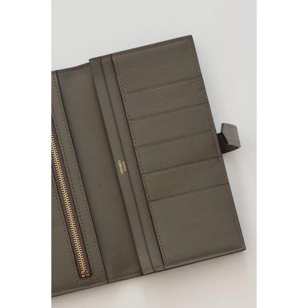 HERM Bearn Long Handmade Wallet in Etain Swift Calfskin