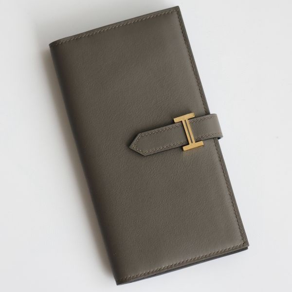 HERM Bearn Long Handmade Wallet in Etain Swift Calfskin