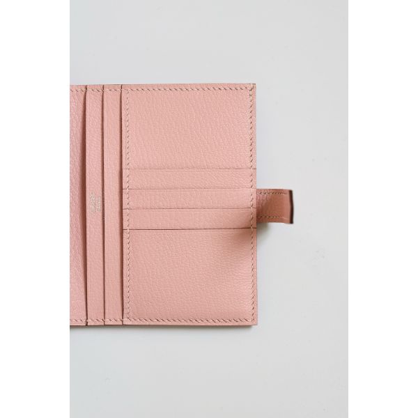 HERM Bearn Compact Handmade Wallet in Rose Sakura Chevre Mysore Goatskin
