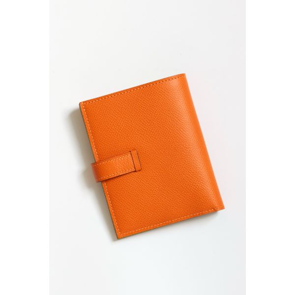 HERM Bearn Compact Verso Handmade Wallet in Orange Epsom Calfskin