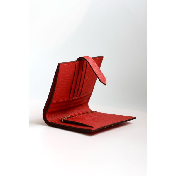 HERM Bearn Compact Handmade Wallet in Red Epsom Calfskin