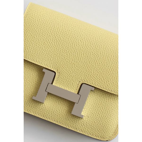 HERM Constance Slim Wallet in Jaune Poussin Epsom Calfskin