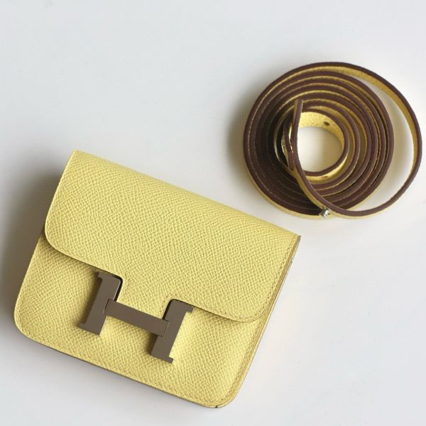 HERM Constance Slim Wallet in Jaune Poussin Epsom Calfskin