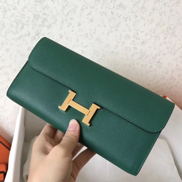 HERM Constance Long Wallet In Malachite Epsom Leather