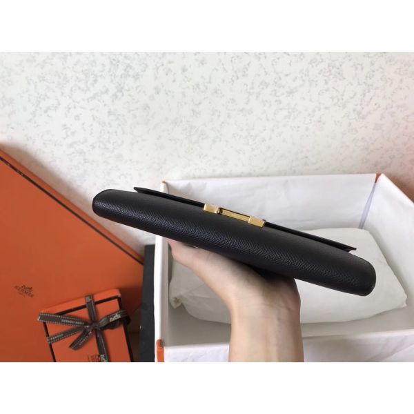 HERM Constance Long Wallet In Black Epsom Leather