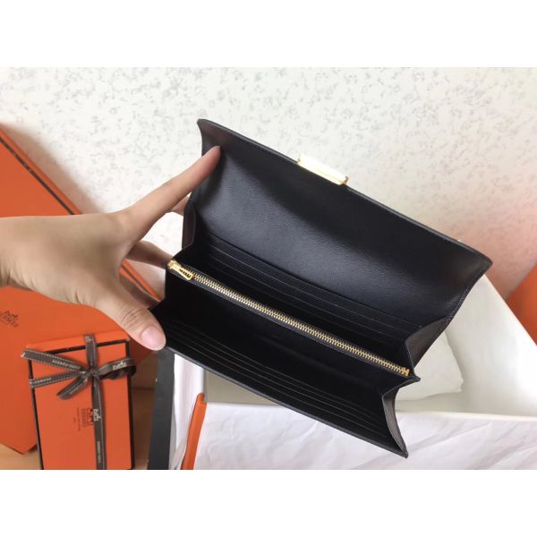 HERM Constance Long Wallet In Black Epsom Leather