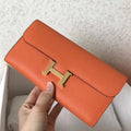 HERM Constance Long Wallet In Orange Epsom Leather