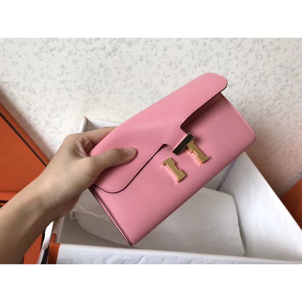 HERM Constance Long Wallet In Pink Epsom Leather