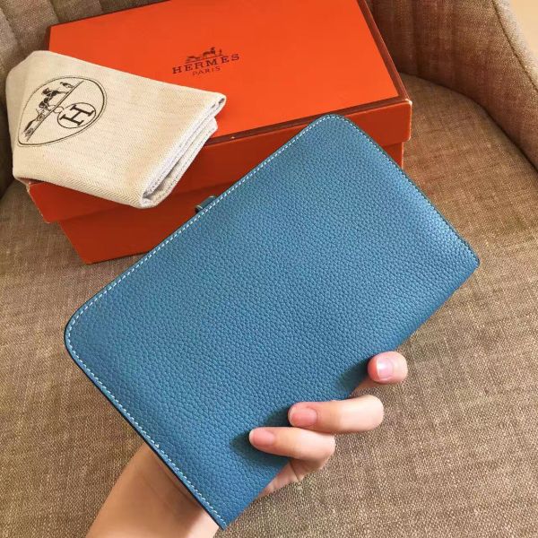 HERM Dogon Duo Wallet In Blue Jean Leather