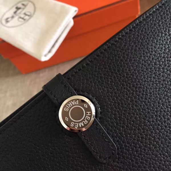 HERM Dogon Duo Wallet In Black Clemence Leather