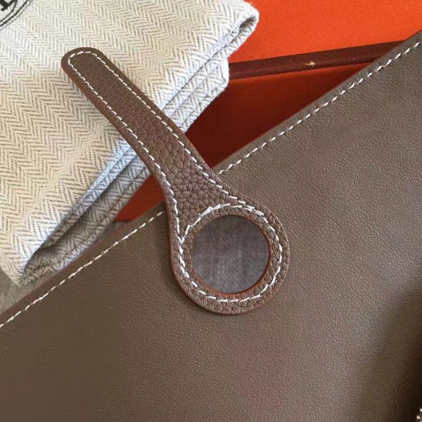 HERM Dogon Duo Wallet In Taupe Clemence Leather