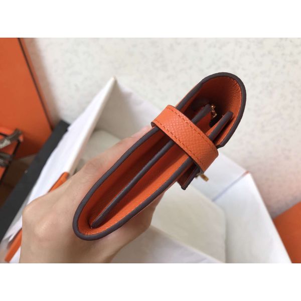 HERM Kelly Classic Long Wallet In Orange Epsom Leather