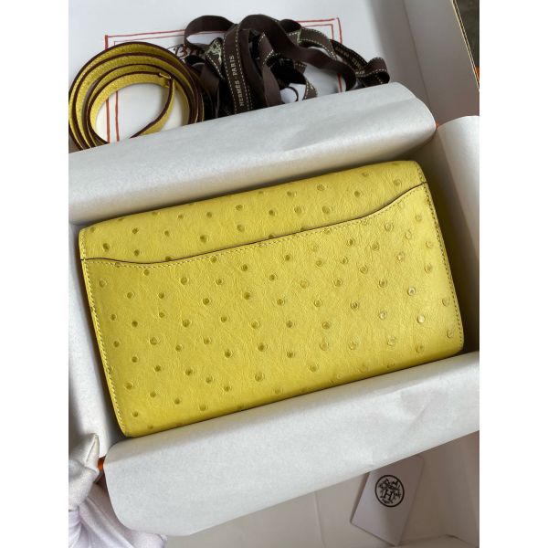 HERM Constance To Go Wallet in Lime Ostrich Leather