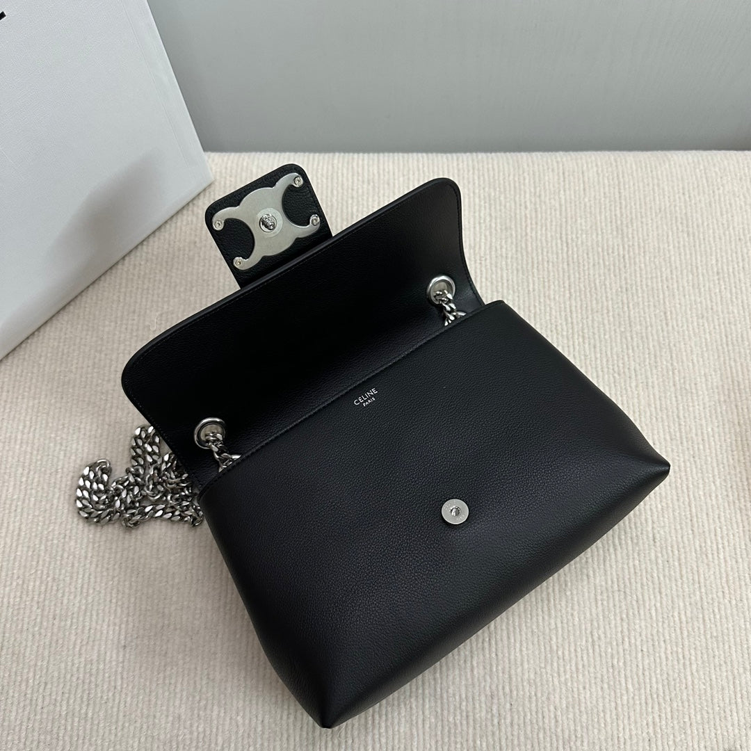 MEDIUM VICTOIRE BAG 25 IN BLACK SUPPLE CALFSKIN SILVER HARDWARE