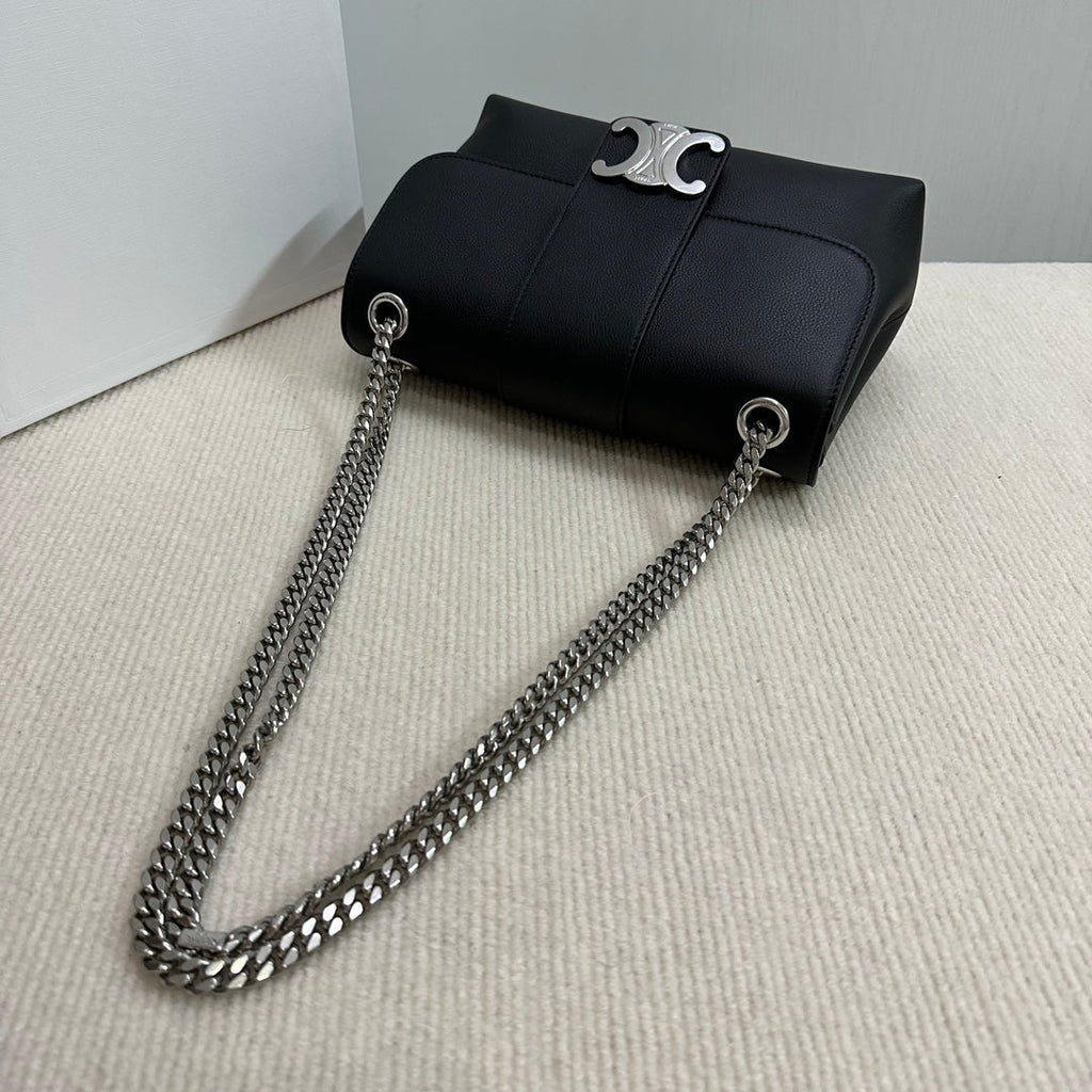 MEDIUM VICTOIRE BAG 25 IN BLACK SUPPLE CALFSKIN SILVER HARDWARE