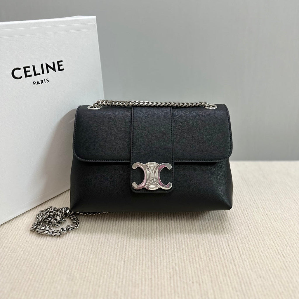 MEDIUM VICTOIRE BAG 25 IN BLACK SUPPLE CALFSKIN SILVER HARDWARE