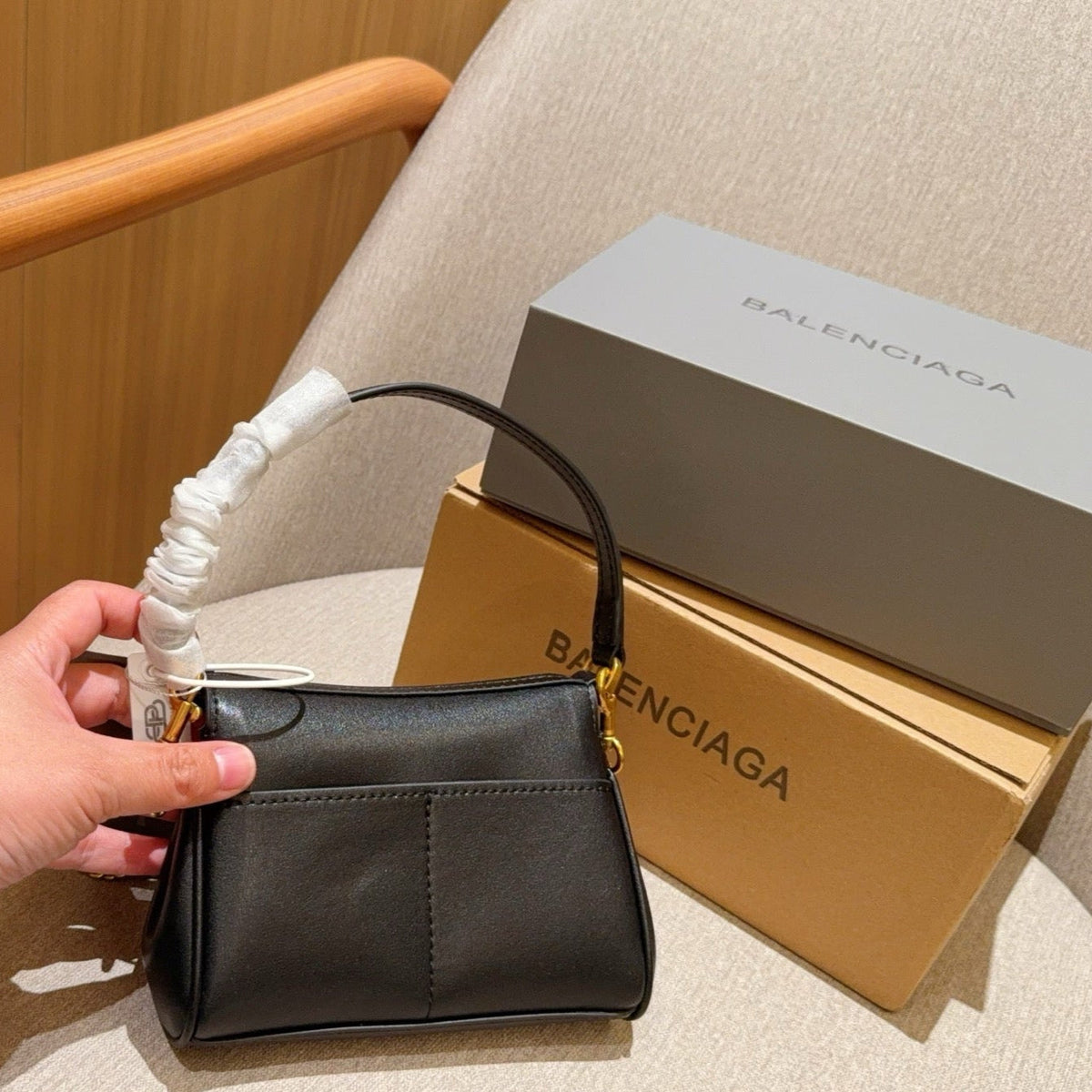 RODEO NANO BAG WITH CHAIN 17 IN BLACK SMOOTH CALFSKIN GOLD HARDWARE