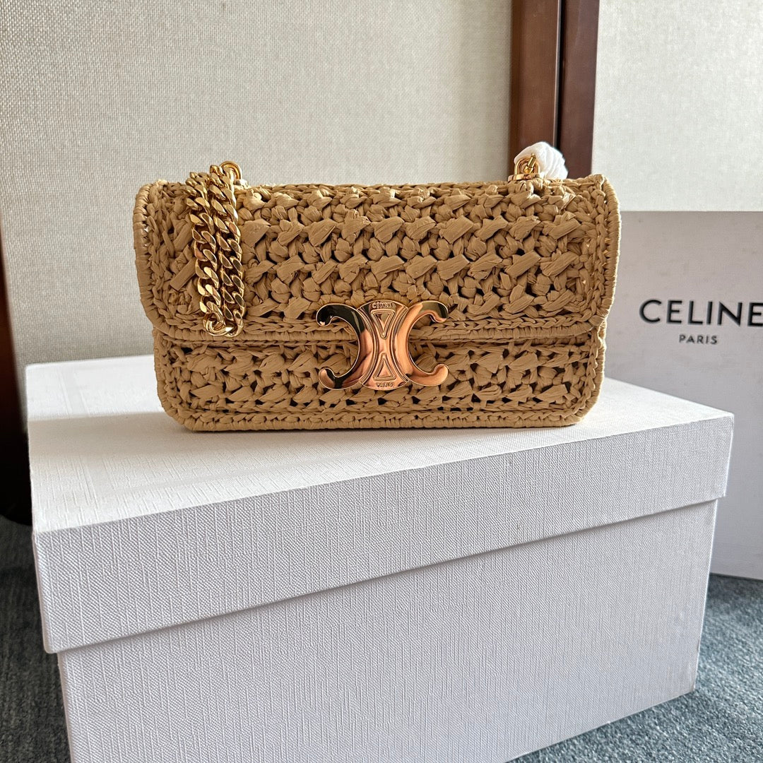 TRIOMPHE 20 IN BEIGE RAFFIA GOLD HARDWARE