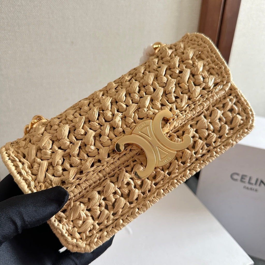 TRIOMPHE 20 IN BEIGE RAFFIA GOLD HARDWARE