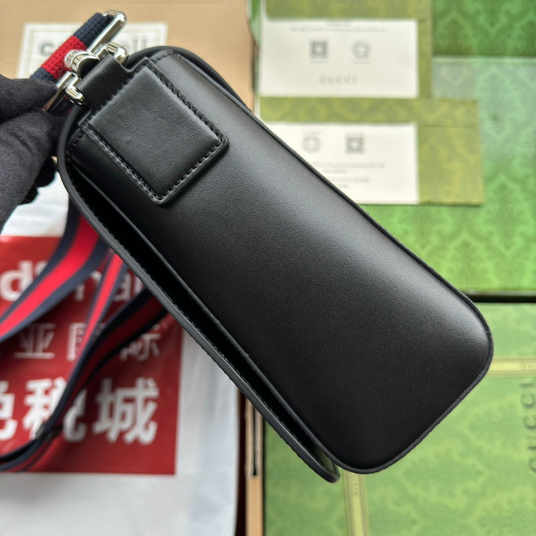 OPHIDIA MEDIUM MESSENGER FLAP BAG 27 IN DARK GREY AND BLACK CALFSKIN