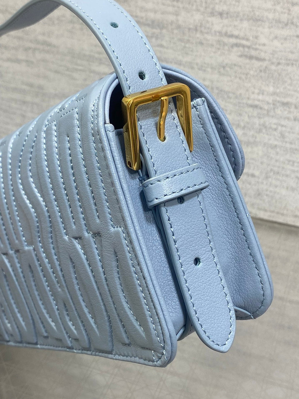 FLAP BAG 18 IN BABY BLUE QUILTED ALLOVER CALFSKIN