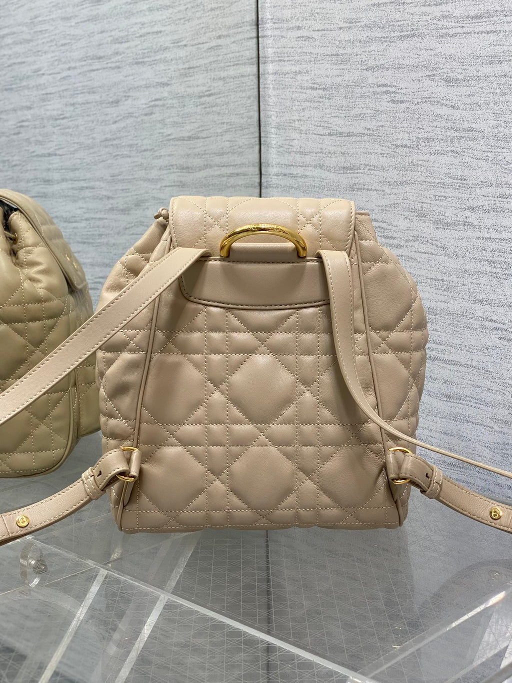 SMALL 23 CARO BACKPACK IN ALMOND BEIGE MACROCANNAGE LAMBSKIN
