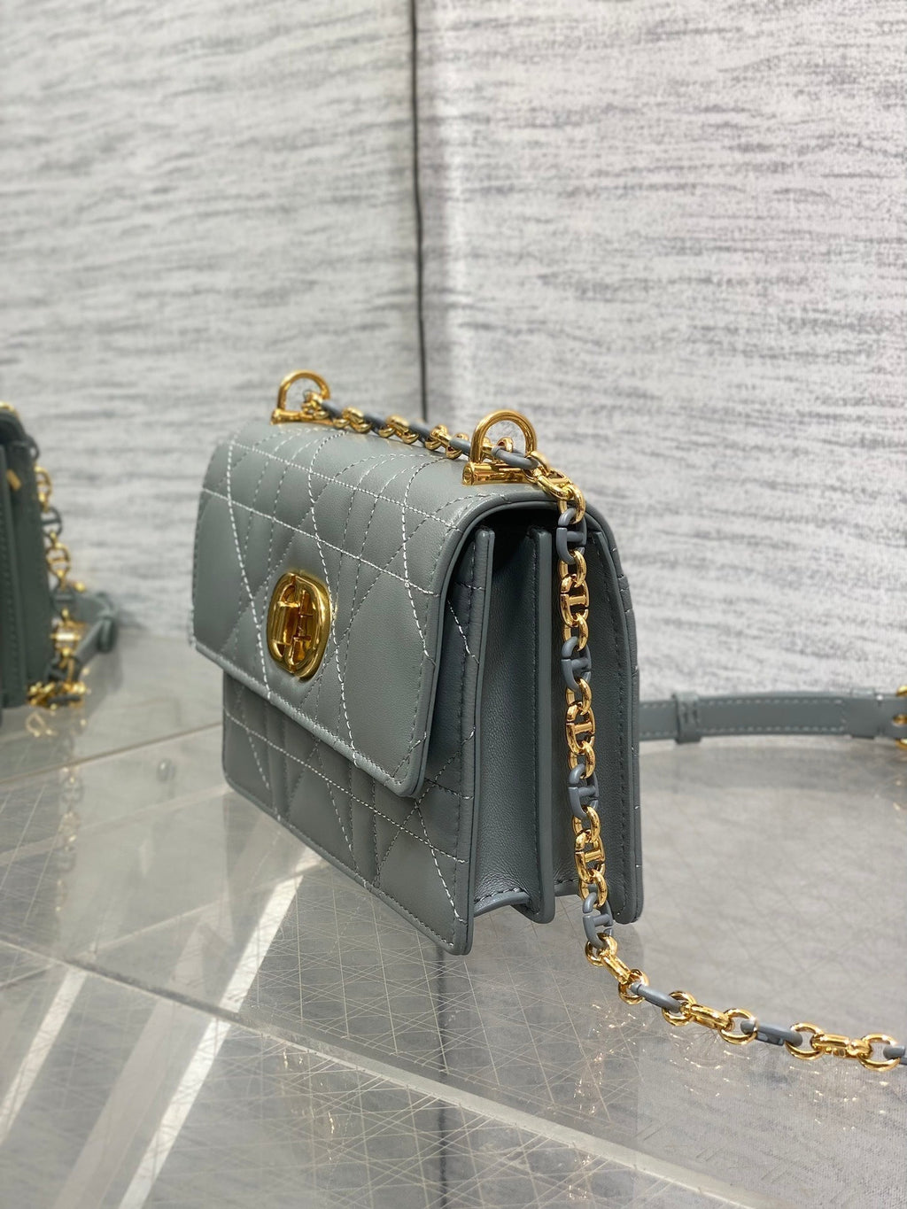MISS CARO MINI BAG 17 IN OSLO GREY MACROCANNAGE LAMBSKIN