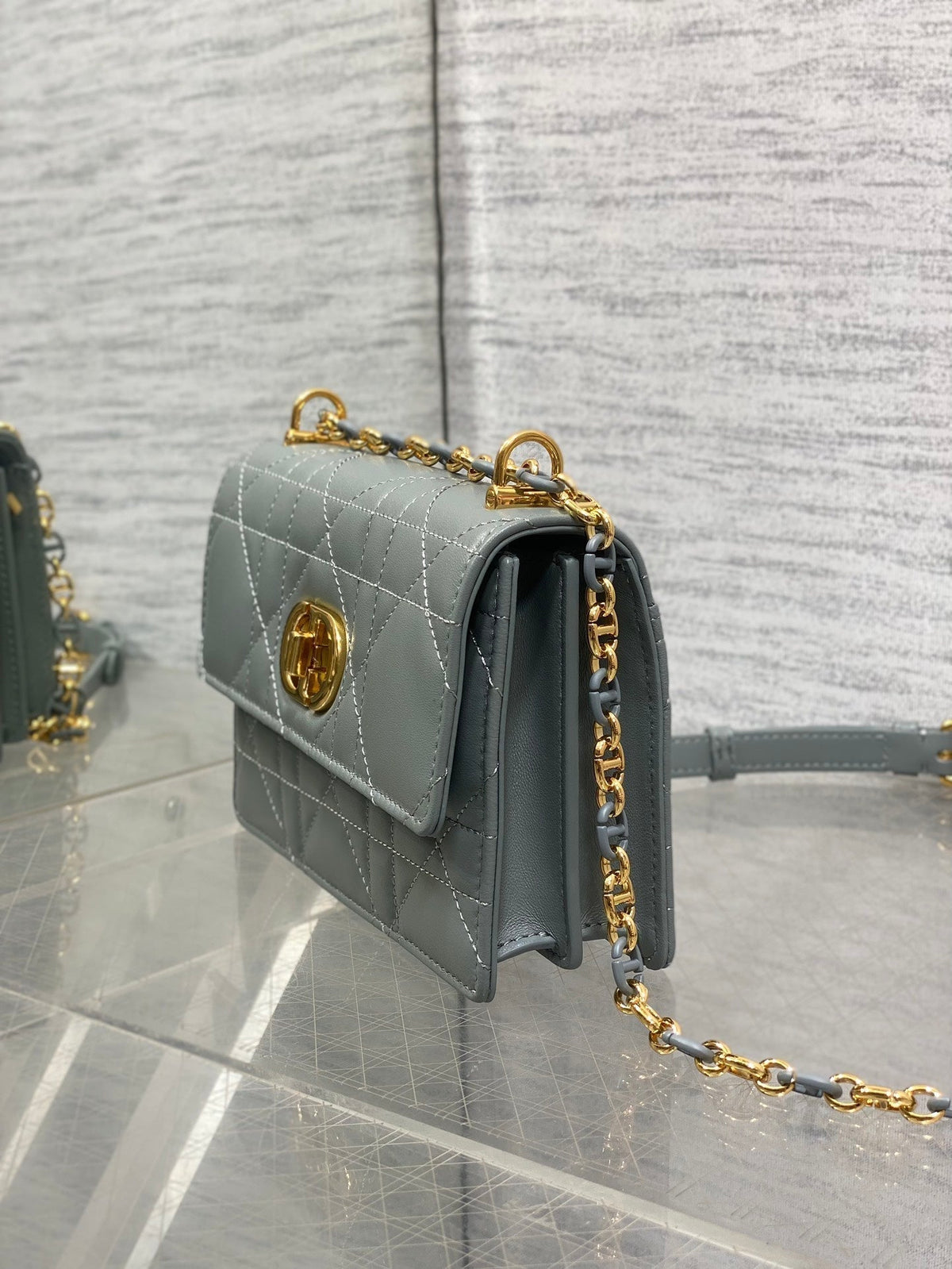 MISS CARO MINI BAG 17 IN OSLO GREY MACROCANNAGE LAMBSKIN
