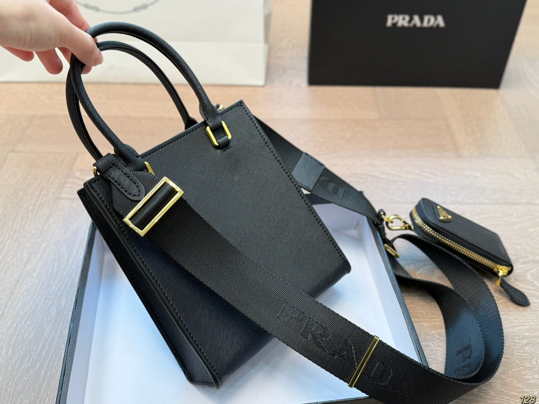 EMBOSSED LOGO MINI CROSSBODY BAG 19 IN BLACK SAFFIANO LEATHER