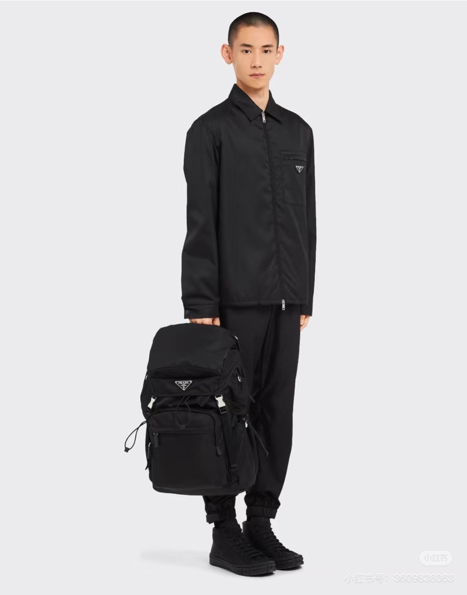 BUCKLE BACKPACK 51 IN BLACK RE-NYLON MIX CALFSKIN