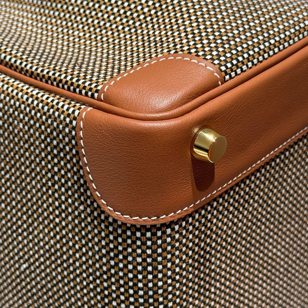 QUADRILLE BIRKIN 30CM IN GOLD SWIFT CALFSKIN AND BLACK/WHITE/BROWN TOILE CANVAS