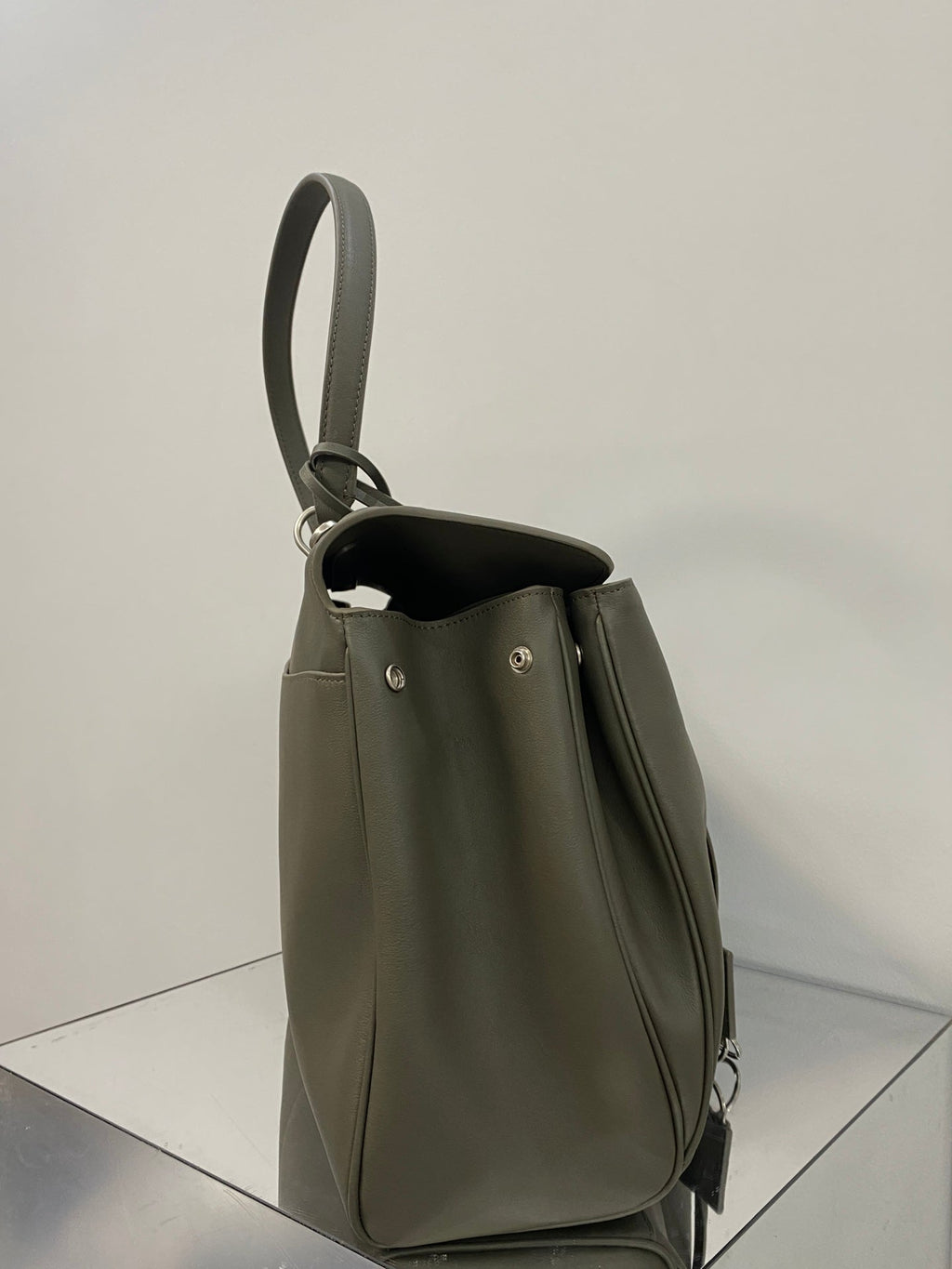 RODEO LARGE BAG 40 IN KHAKI GREEN SMOOTH CALFSKIN SILVER HARDWARE