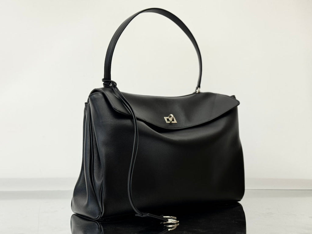 RODEO LARGE BAG 40 IN BLACK SMOOTH CALFSKIN SILVER HARDWARE