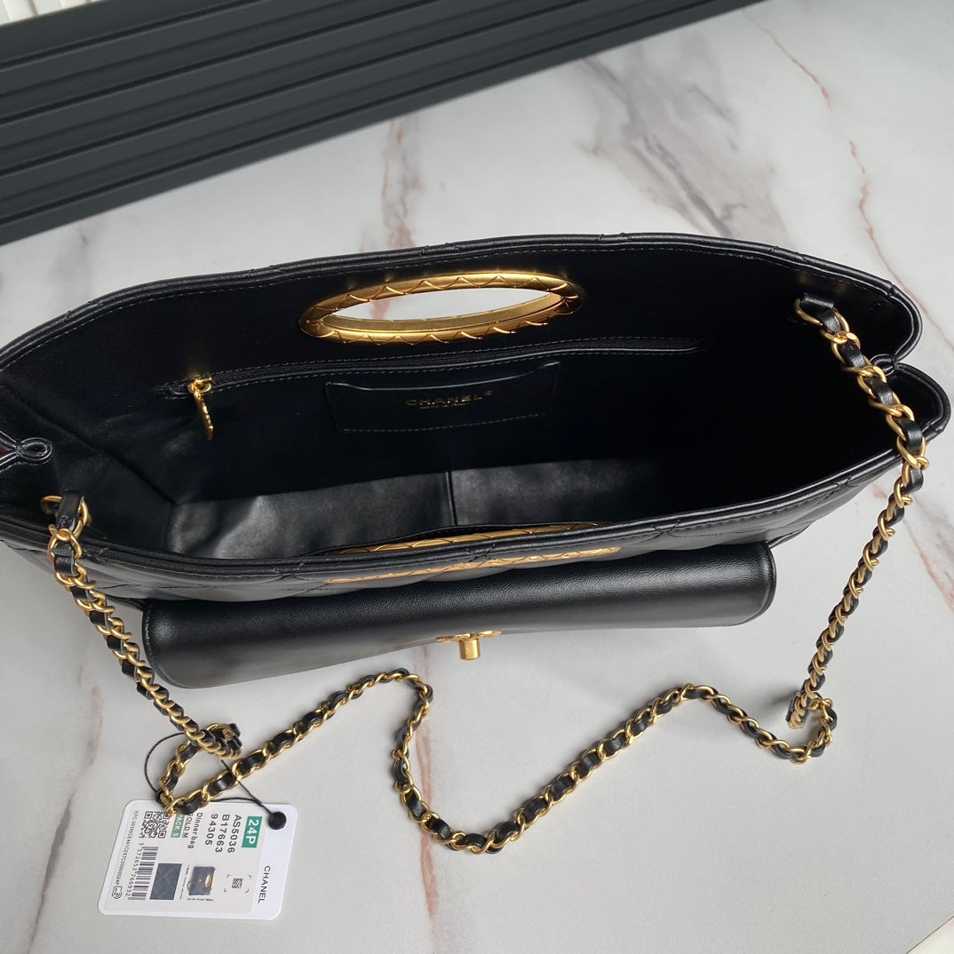 CLUTCH 34 IN BLACK SHEEPSKIN GOLD HARDWARE