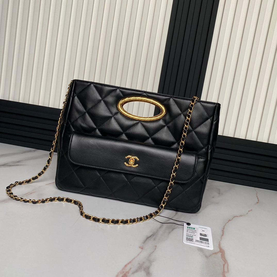 CLUTCH 34 IN BLACK SHEEPSKIN GOLD HARDWARE