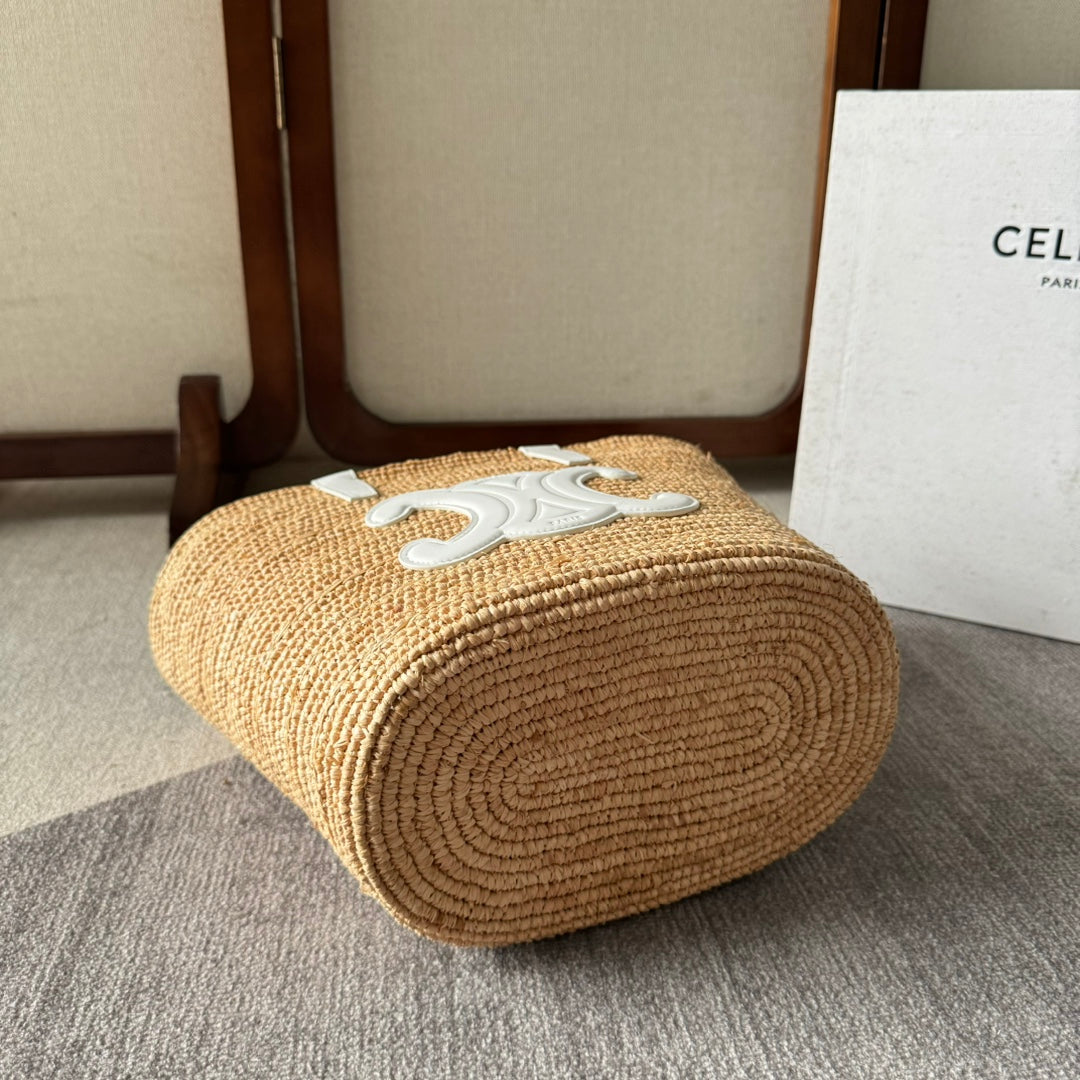 TEEN SUPPLE CELINE 22 WHITE IN RAFFIA AND CALFSKIN