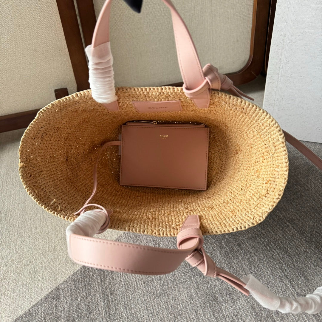 TEEN SUPPLE CELINE 22 PINK IN RAFFIA AND CALFSKIN