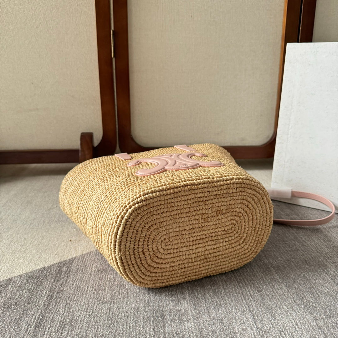 TEEN SUPPLE CELINE 22 PINK IN RAFFIA AND CALFSKIN