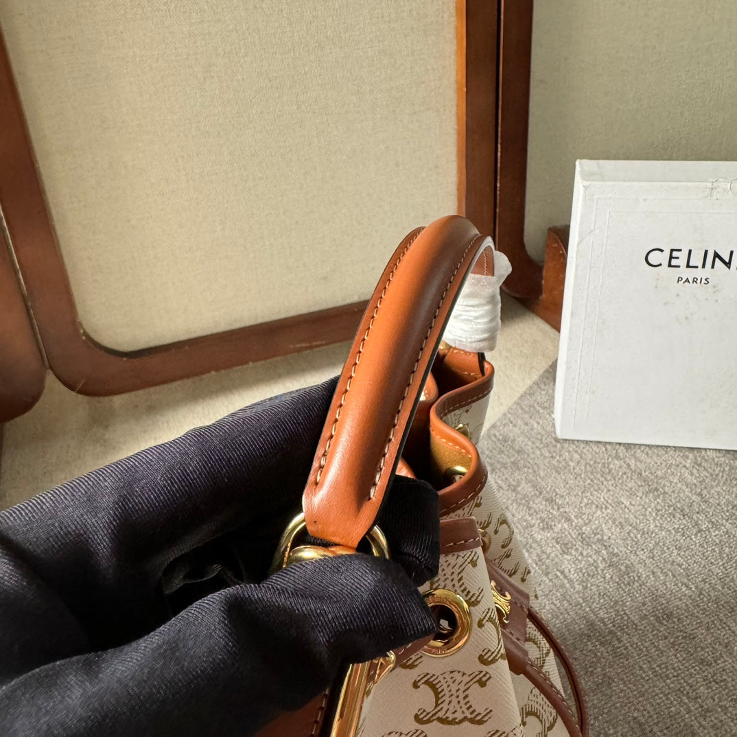 CLARA BAG 24 IN WHITE TRIOMPHE CANVAS AND BROWN CALFSKIN TRIM