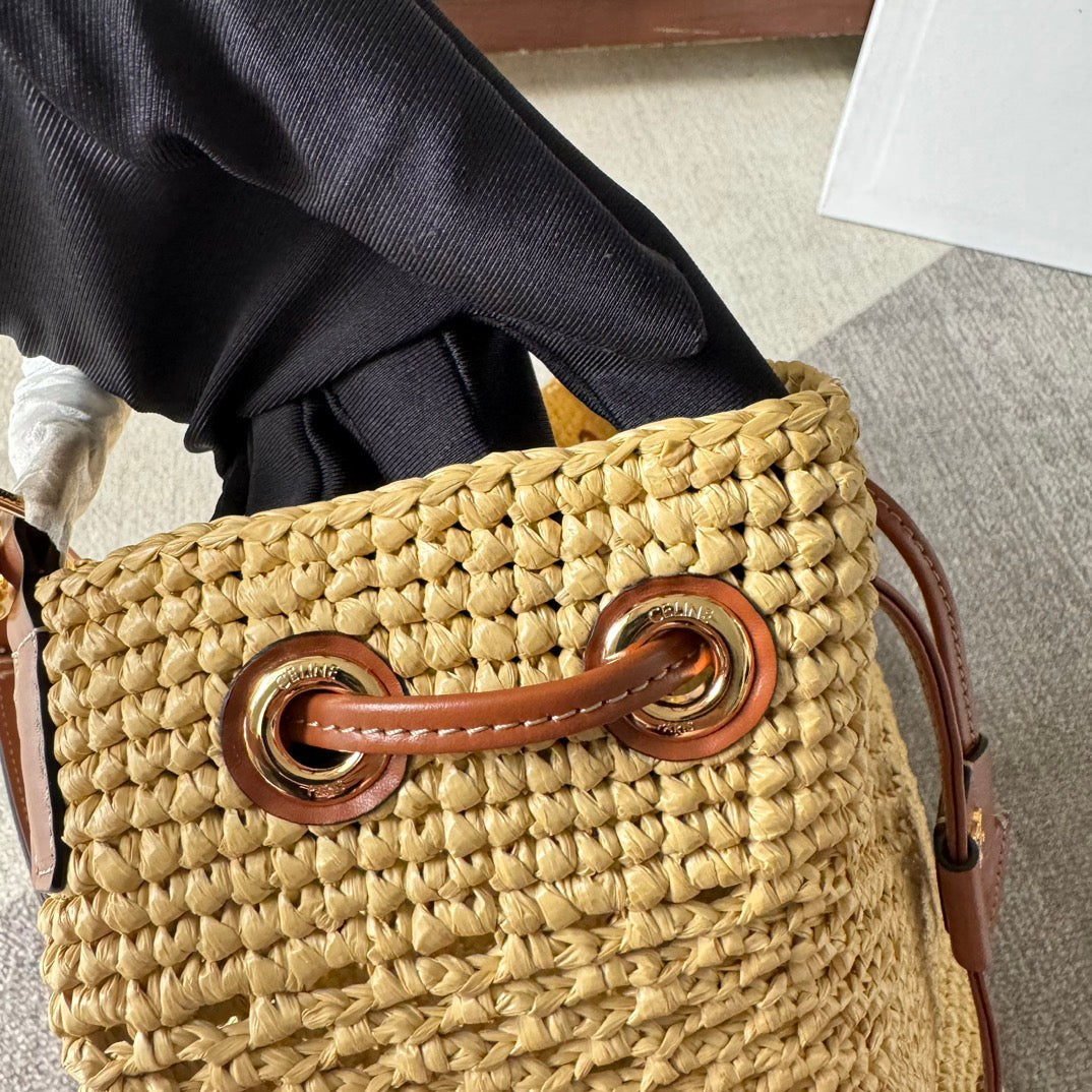 CLARA CLASSIC PANIER 25 IN BEIGE RAFFIA AND BROWN CALFSKIN