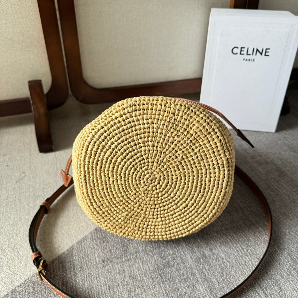 CLARA CLASSIC PANIER 25 IN BEIGE RAFFIA AND BROWN CALFSKIN