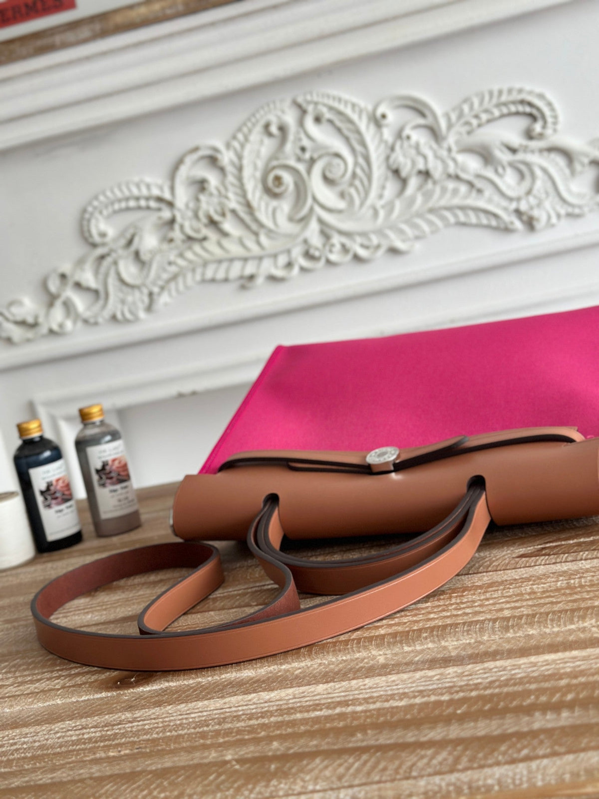 ZIP CABINE 31 BAG IN FUCHSIA PINK CANVAS AND BRONZE BROWN CALFSKIN