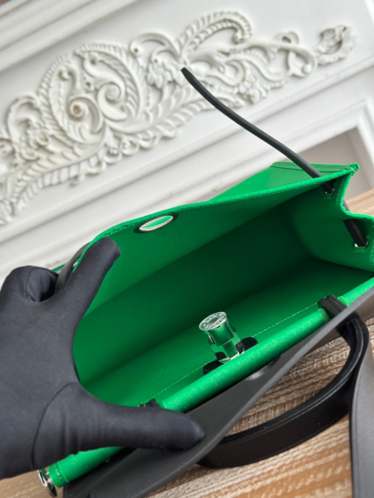 ZIP CABINE 31 BAG IN EMERALD GREEN CANVAS AND BLACK CALFSKIN