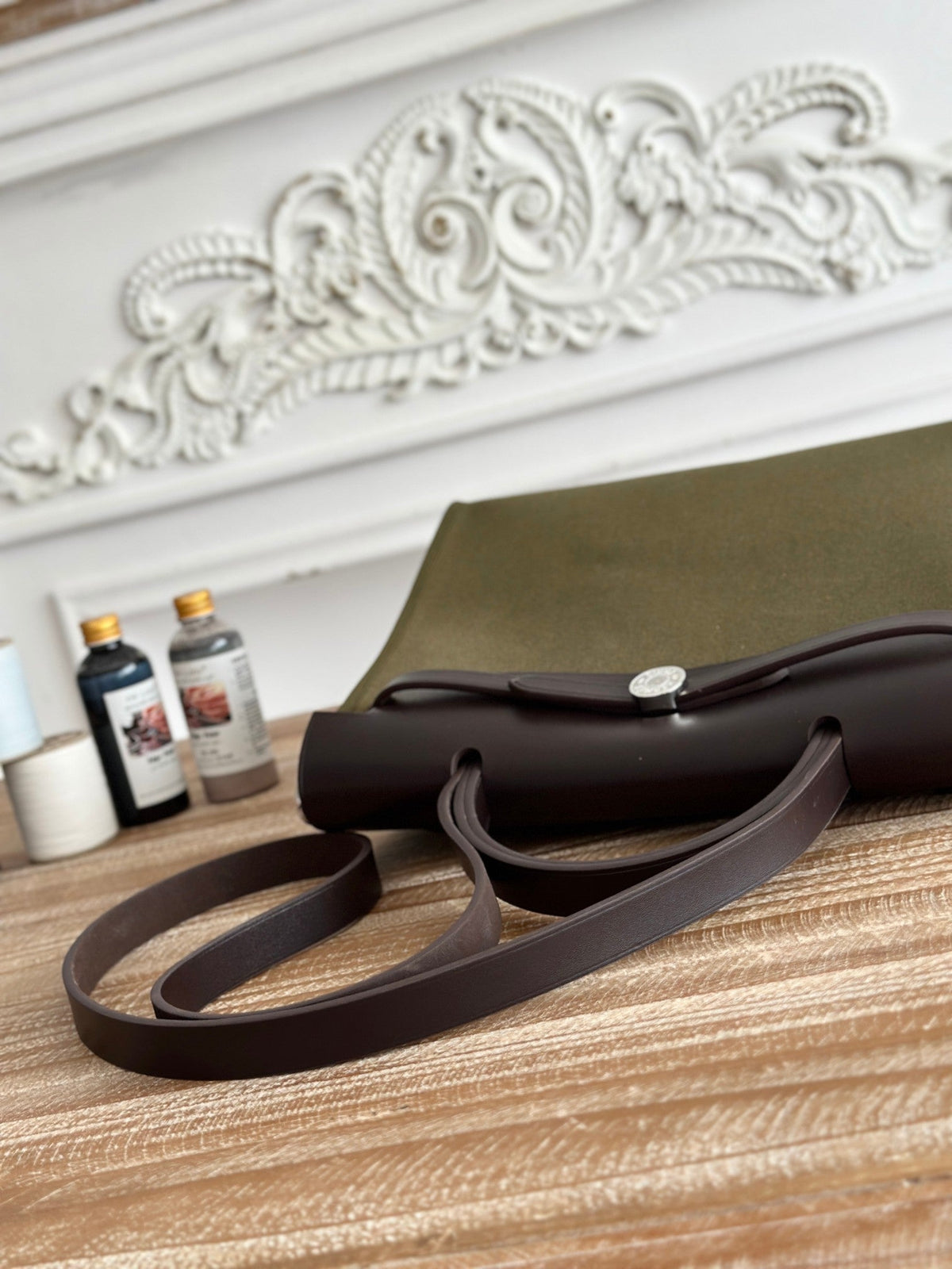 ZIP CABINE 31 BAG IN OLIVE GREEN CANVAS AND BLACK CALFSKIN