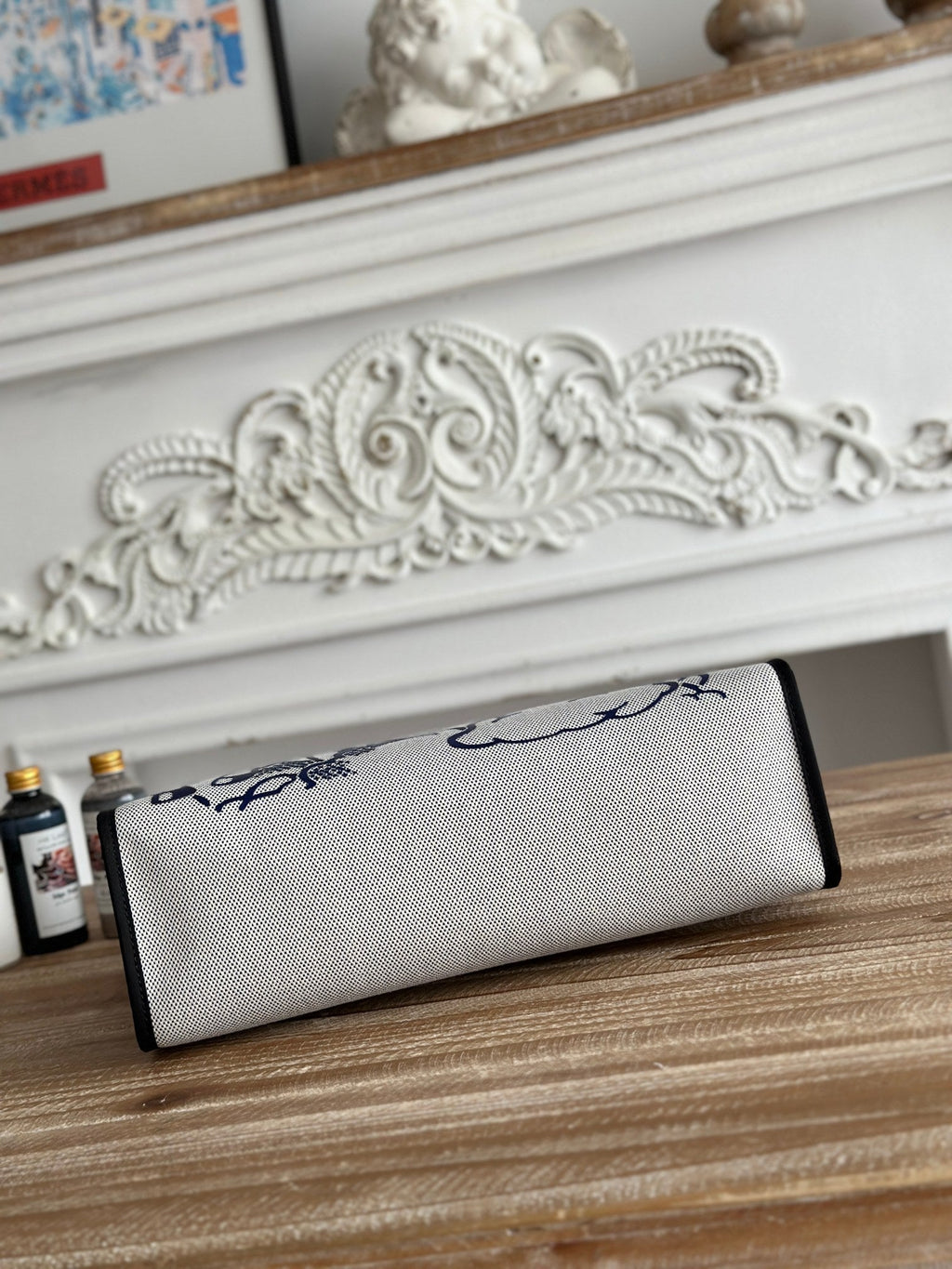 ZIP CABINE 31 BAG IN WHITE CANVAS AND BLACK CALFSKIN