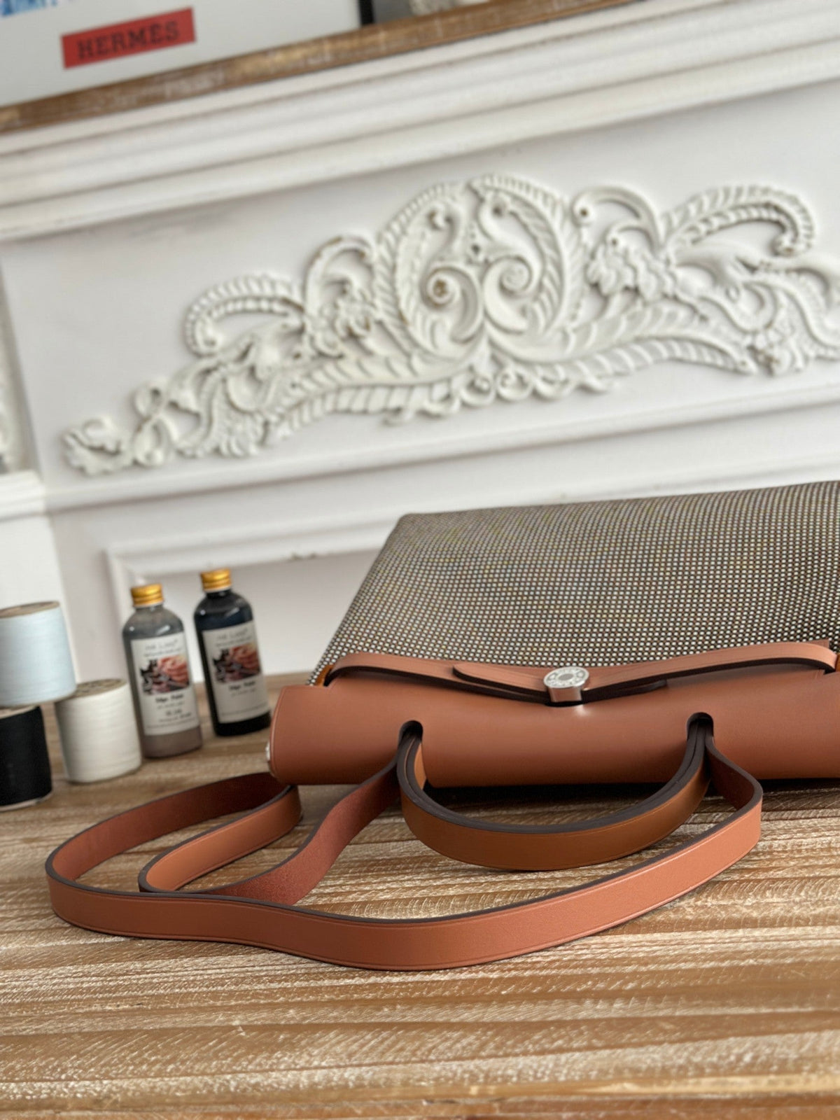 HERBAG MESSENGER 31 BAG IN DARK BROWN H VIKING CANVAS AND COWHIDE
