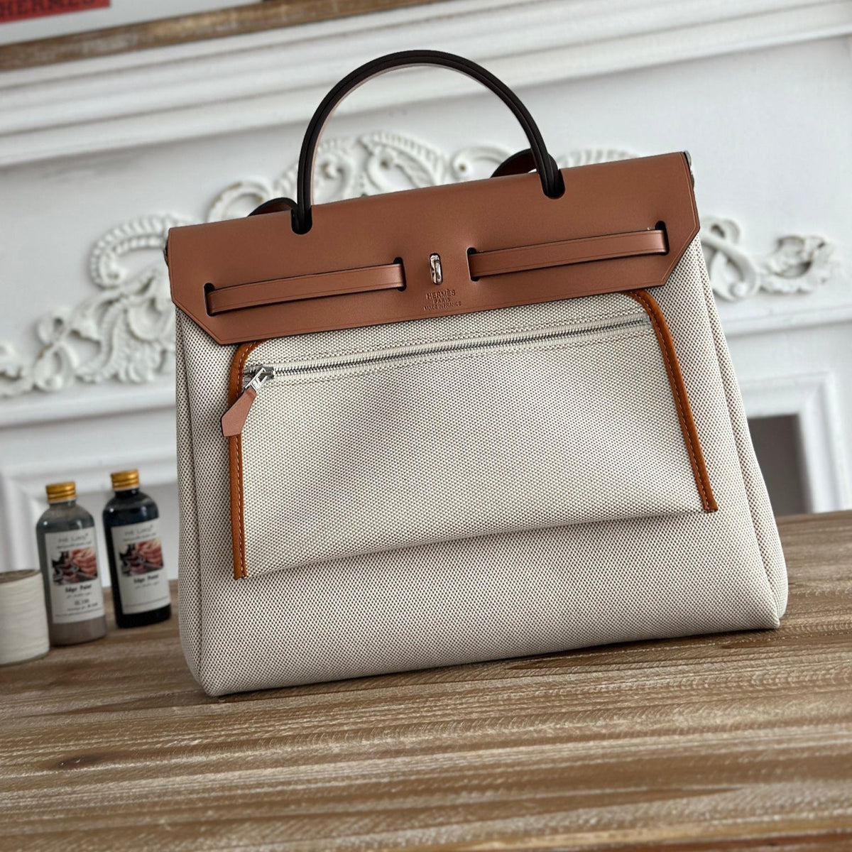 HERBAG ZIP 31 LAQUERED BAG IN OFF-WHITE MIX YELLOW H PLUME CANVAS